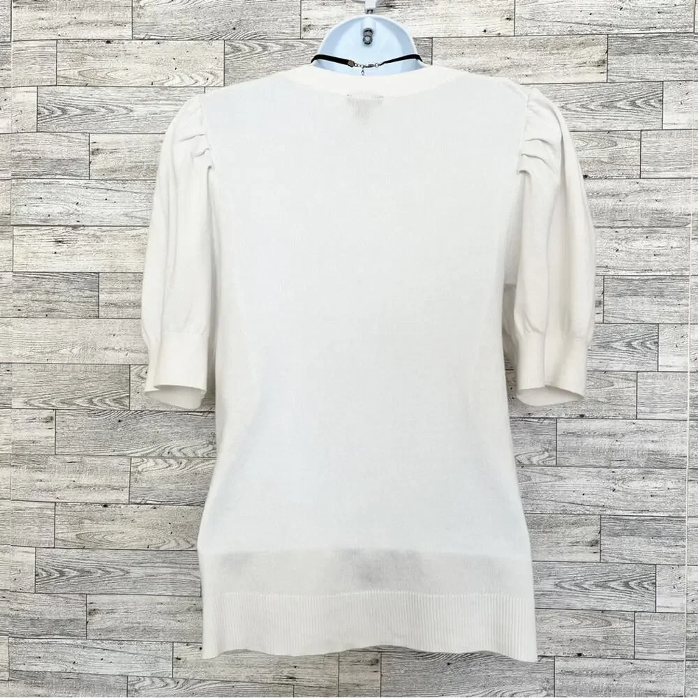 ANN TAYLOR FACTORY White Short Sleeve Sweater S Lightweight Chic